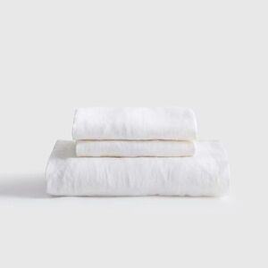 QUINCE European Linen Fitted Sheet Set Cal King White 6324